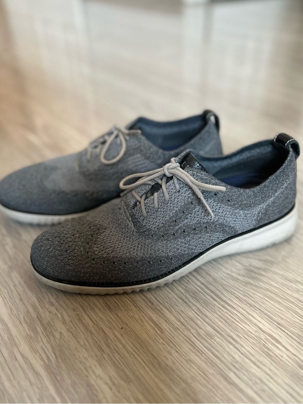 Men's Grey Cole Hann Stitchlite Oxfords Knit Lace-Up Casual Shoes